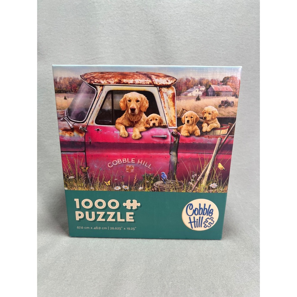 Cobble Hill Jigsaw Puzzle #57211 Golden Retriever Puppies Farm Truck 1000pc